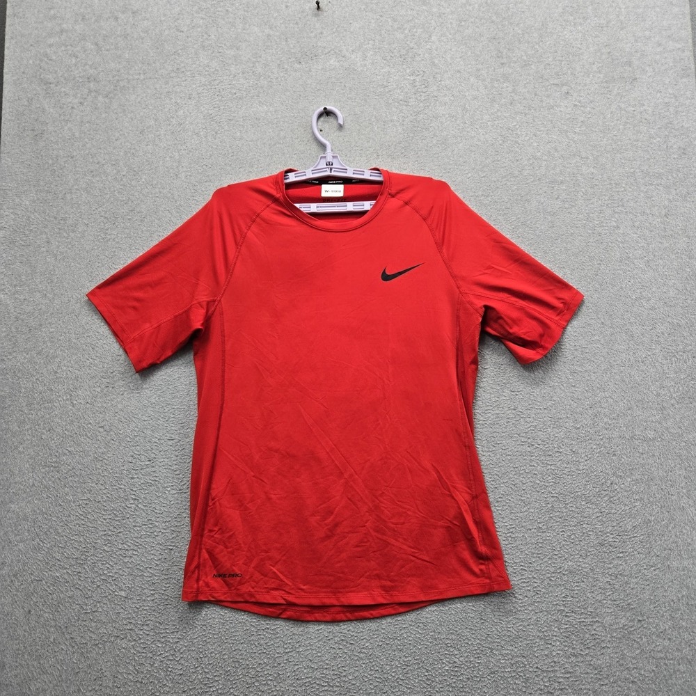Nike Men Shirt L Red Dri-Fit Nike Pro Activewear Logo‎ Slim Short Sleeve